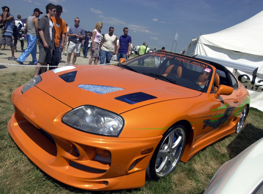 A 1994 Toyota Supra replica of a car featured in the movie 'The Fast and the Furious.'