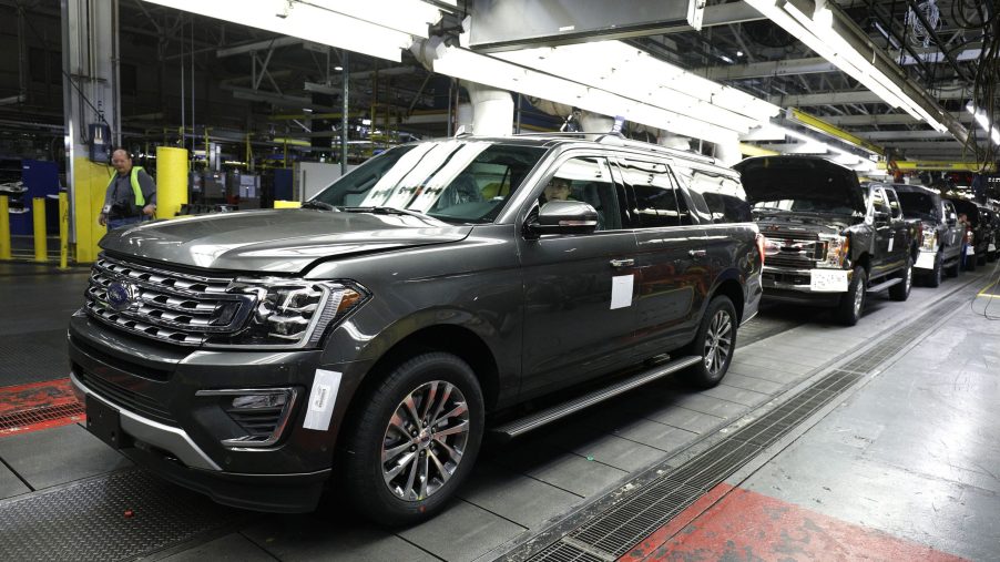 Ford Expedition SUVs being assembled in a factory