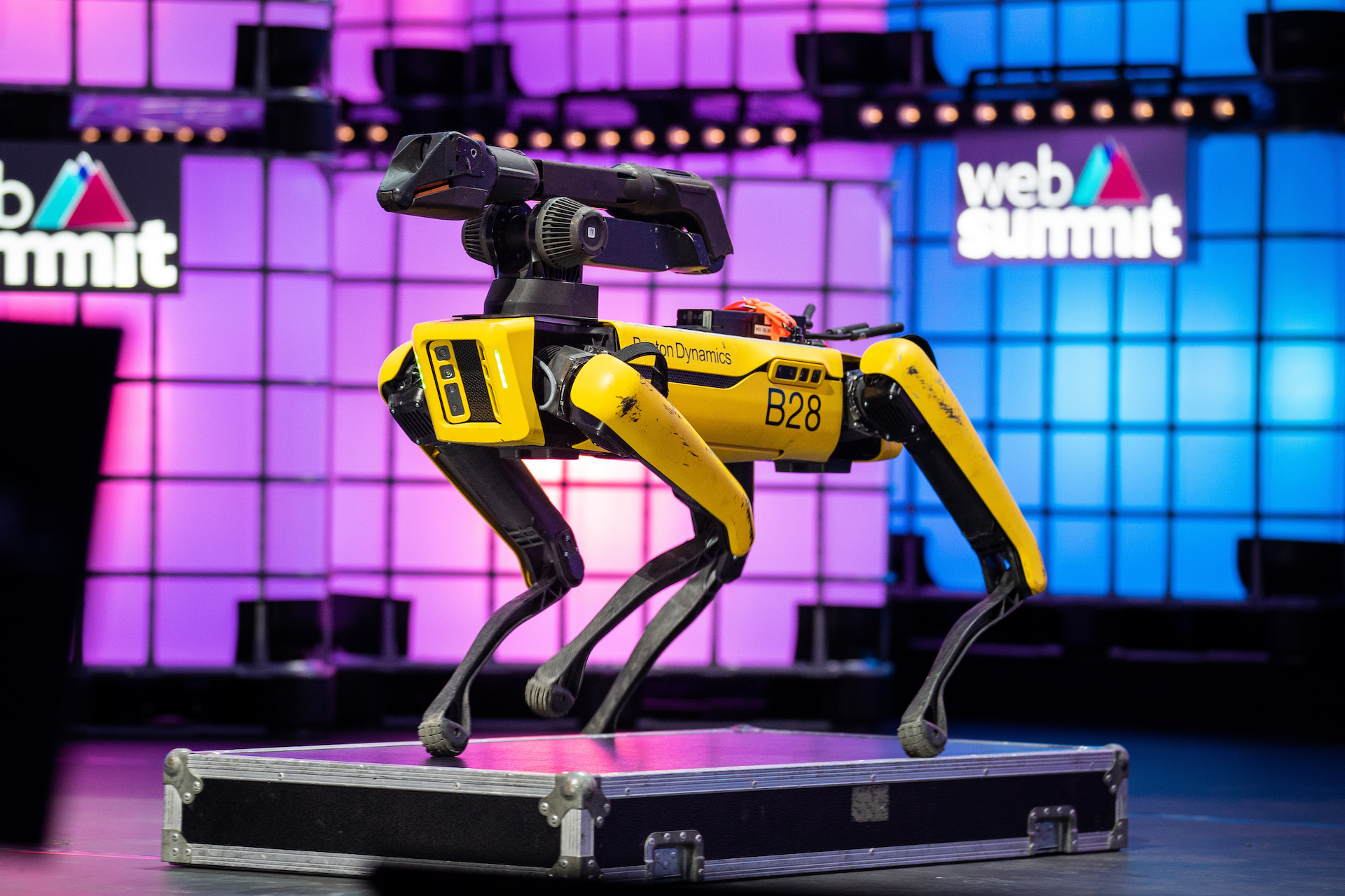 An image of a Boston Dynamics robot at a tech show.