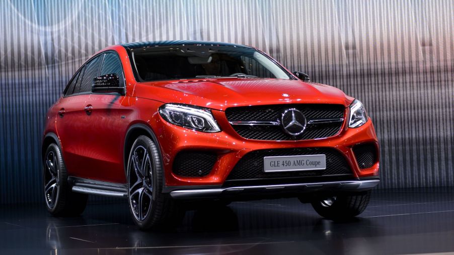 An image of a Mercedes-Benz GLE450 AMG in an auto show.