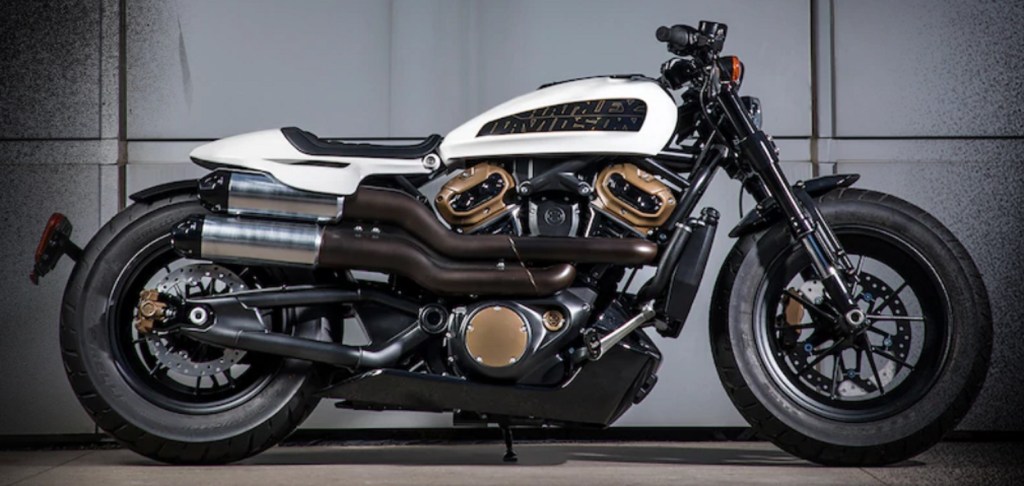 The side view of the white Harley-Davidson Custom 1250 prototype