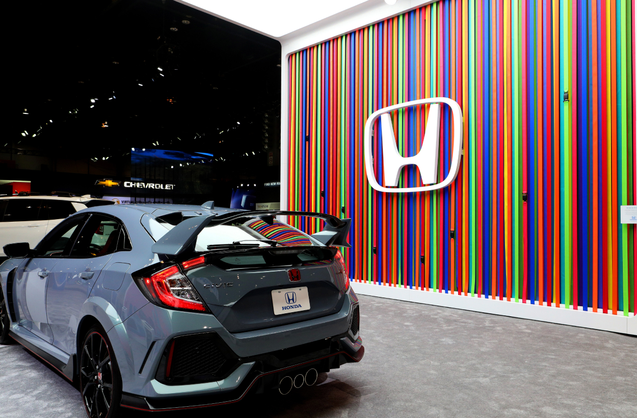 A Honda Civic Type R on display at an auto show