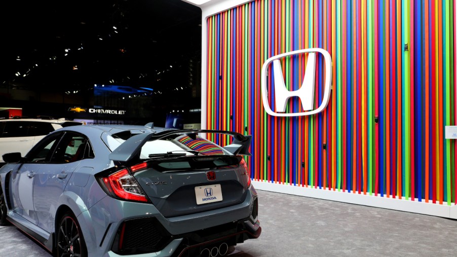 A Honda Civic Type R on display at an auto show