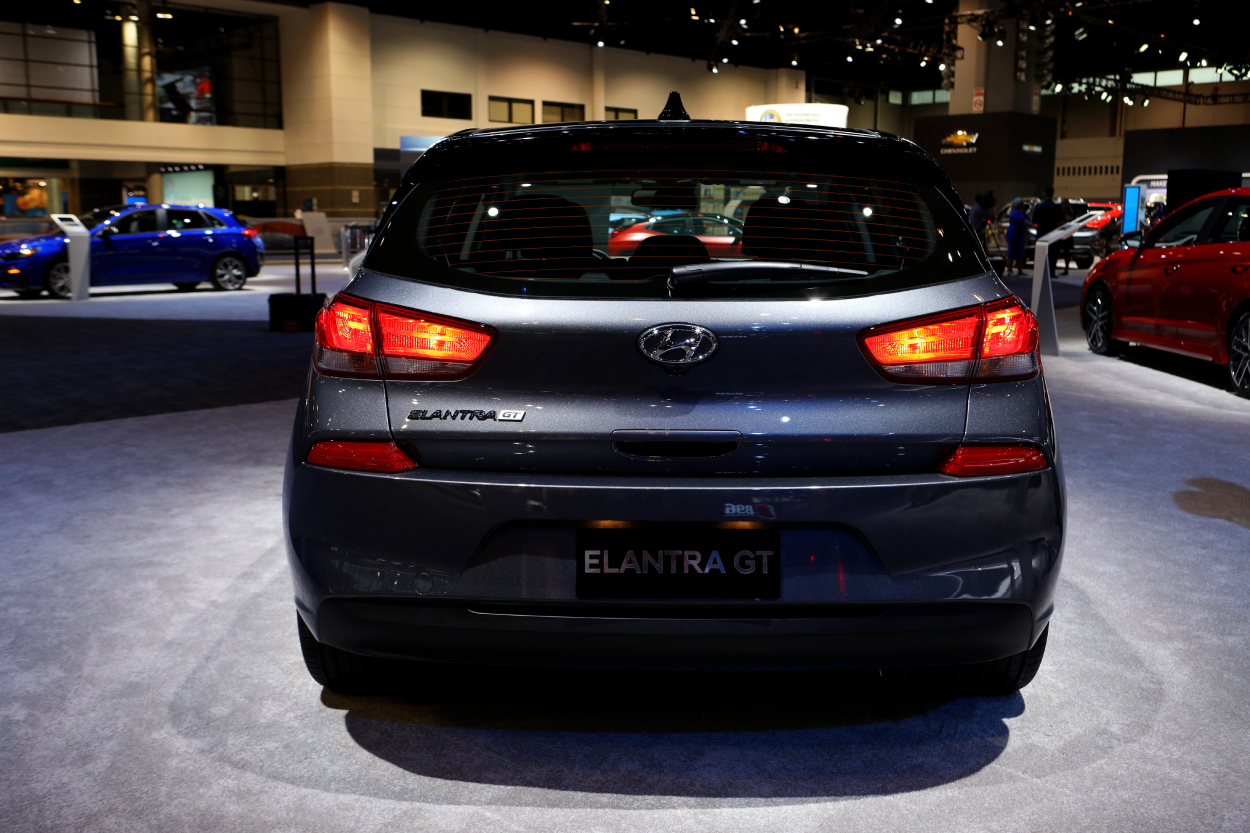 A Hyundai Elantra GT on display at an auto show