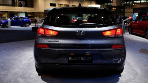 A Hyundai Elantra GT on display at an auto show