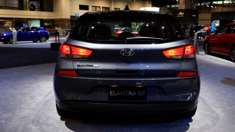A Hyundai Elantra GT on display at an auto show
