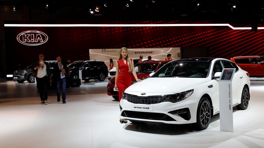 Kia Optima is being displayed during the 2018 Moscow International Motor Show