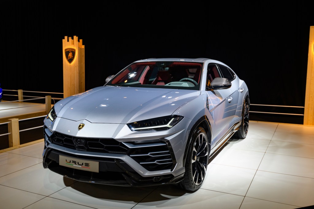 Lamborghini Urus luxury performance SUV on display at Brussels Expo on January 8, 2020, in Brussels, Belgium.