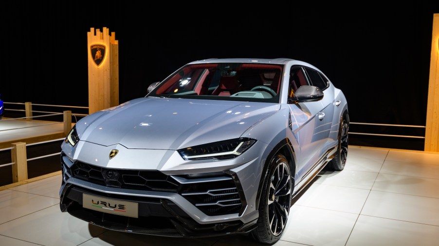 Lamborghini Urus luxury performance SUV on display at Brussels Expo on January 8, 2020, in Brussels, Belgium.