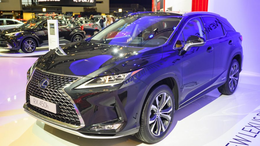 Lexus RX 450h luxury hybrid SUV on display at Brussels Expo on January 9, 2020 in Brussels