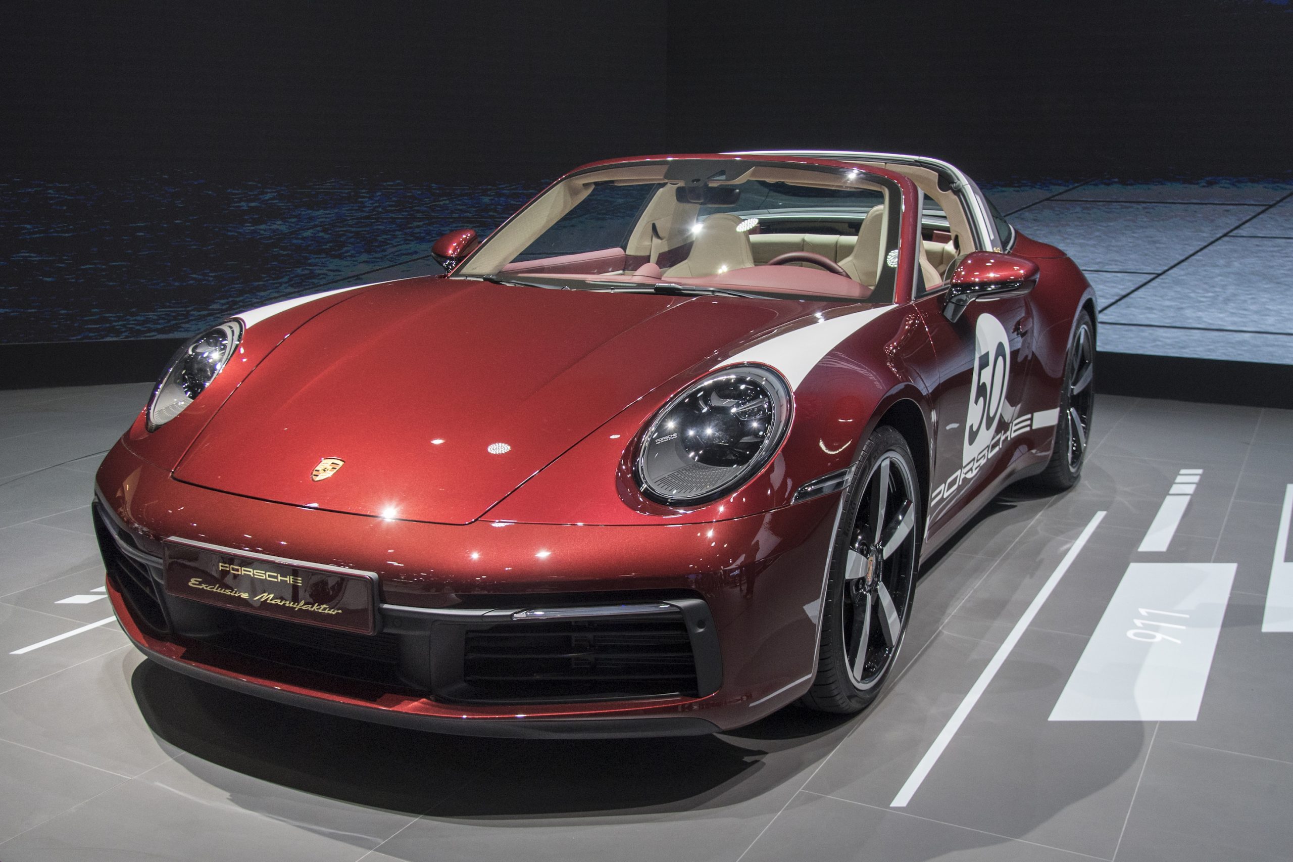 A Porsche 911 Targa 4S vehicle is on display during the 18th Guangzhou International Automobile Exhibition