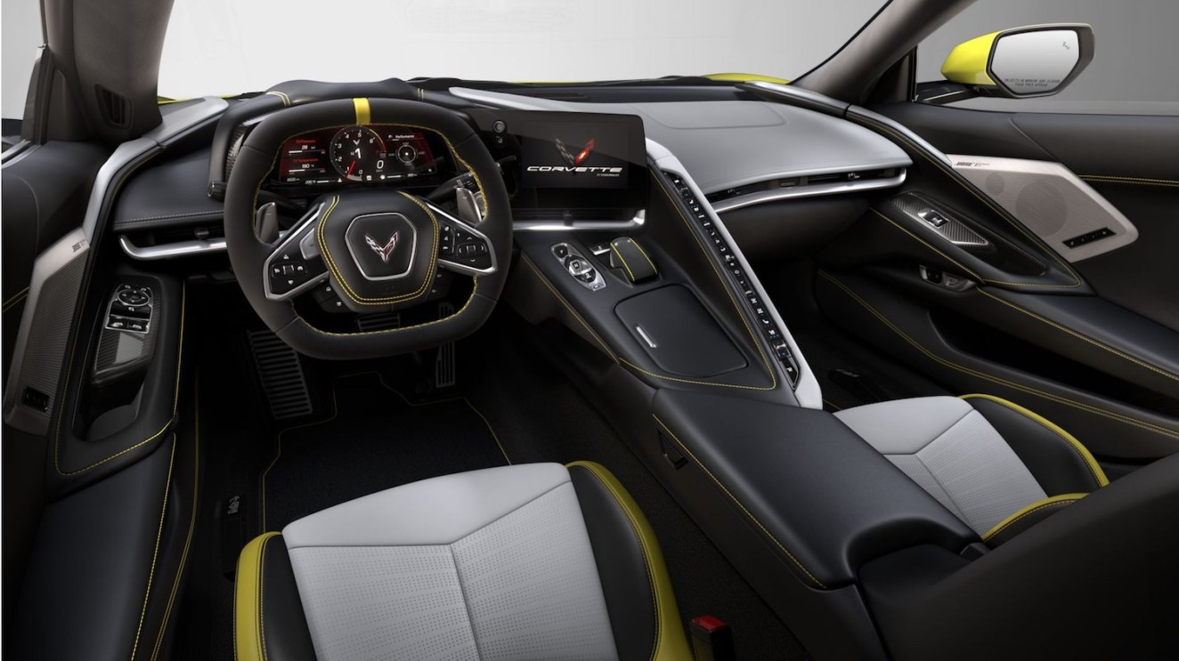 C8 Corvette interior in Cool Gray with Strike Yellow accents