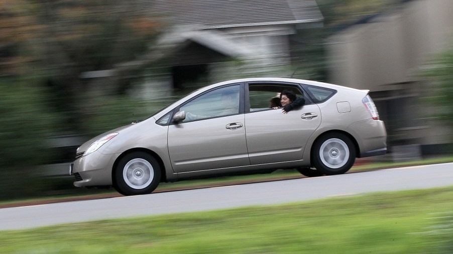 A Toyota Prius drives in a residential neighborhood on November 30, 2010, in San Anselmo, California.