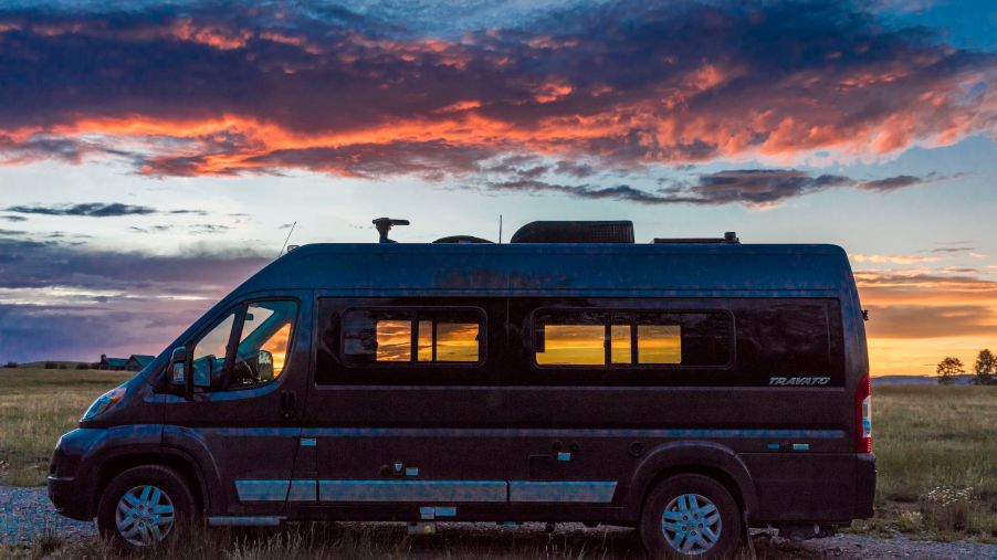 Winnebago RV camper, 2017 Travato, Hastings Mesa, Ridgway Colorado at sunset, CLASS C Motorhome.