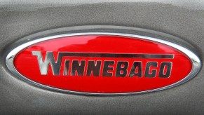 A Winnebago logo decorates the front of a motorhome offered for sale at the Camp-Land RV dealership on June 18, 2009, in Burns Harbor, Indiana.