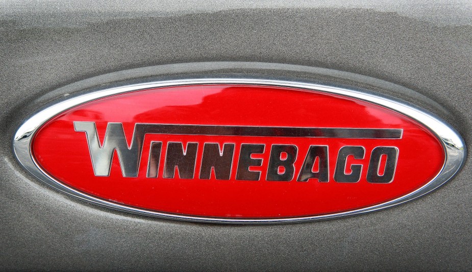 A Winnebago logo decorates the front of a motorhome offered for sale at the Camp-Land RV dealership on June 18, 2009, in Burns Harbor, Indiana.