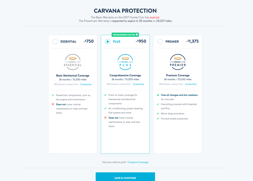 Carvana protection pricing 