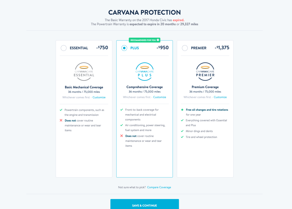 Carvana protection pricing