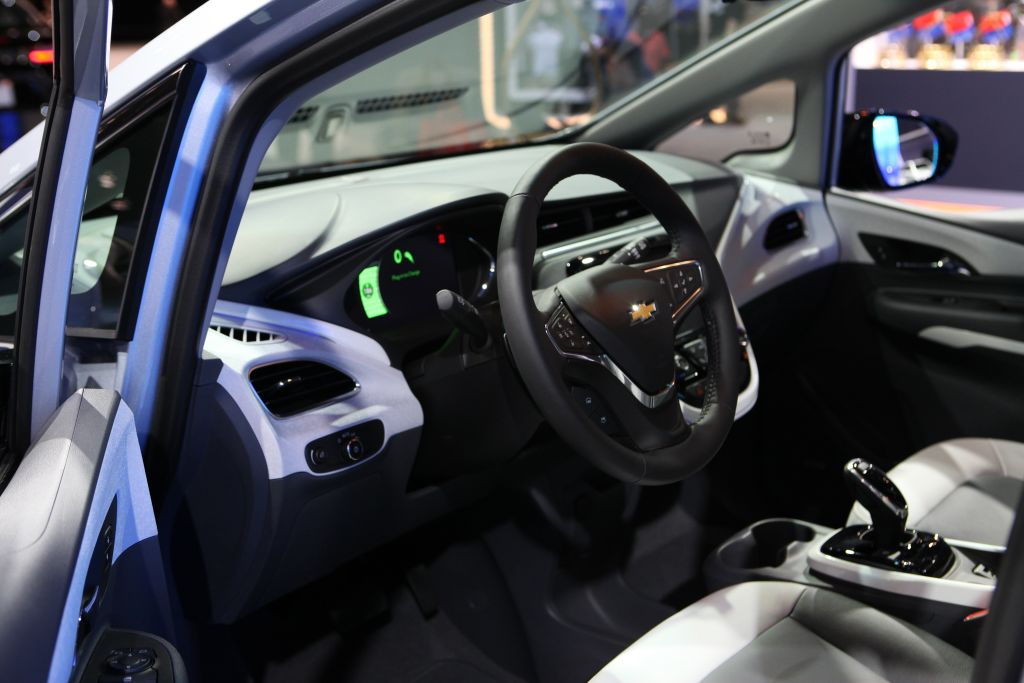 CHICAGO - FEBRUARY 10:  2017 Chevrolet Bolt EV interior is on display at the 109th Annual Chicago Auto Show at McCormick Place in Chicago, Illinois on February 10, 2017.  (Photo By Raymond Boyd/Getty Images)