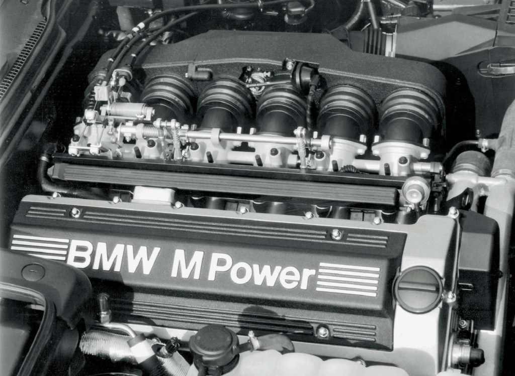 The S38 inline-6 in a 1995 BMW M5's engine bay