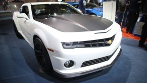 A 2013 Chevy Camaro on display at an auto show