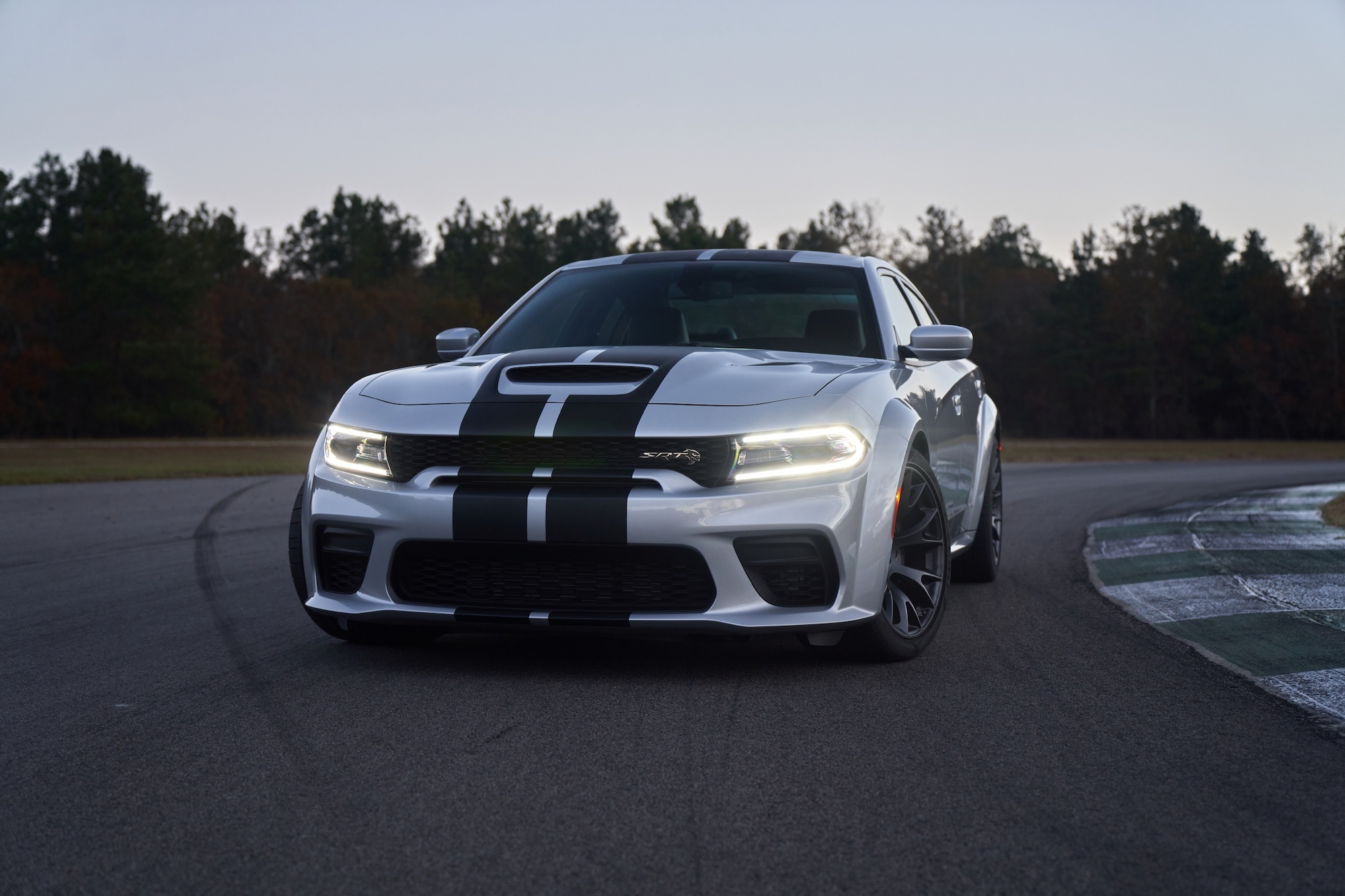 2021 Dodge Charger SRT Hellcat Redeye: The most powerful and fastest mass-produced sedan in the world with 797 hp, shown here in Triple Nickel with Dual Carbon stripes.