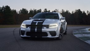2021 Dodge Charger SRT Hellcat Redeye: The most powerful and fastest mass-produced sedan in the world with 797 hp, shown here in Triple Nickel with Dual Carbon stripes.
