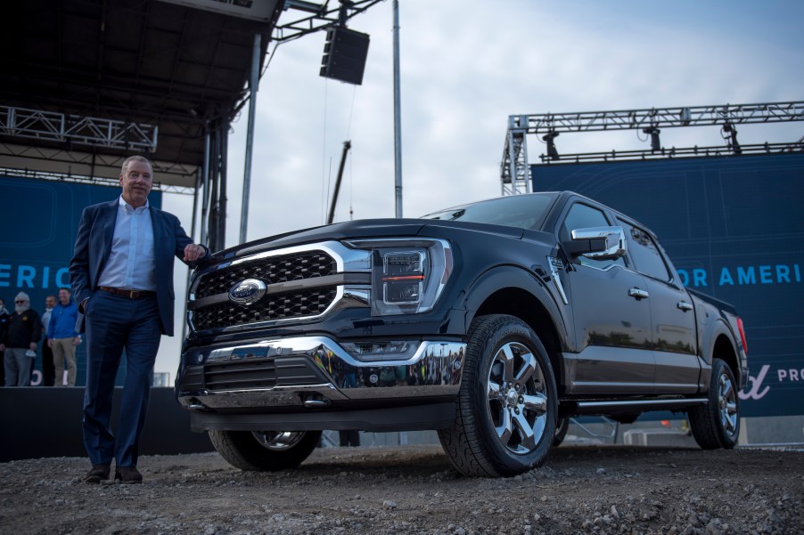 Executive Chairman of Ford Bill Ford poses for a photo with the 2021 Ford F-150 King Ranch