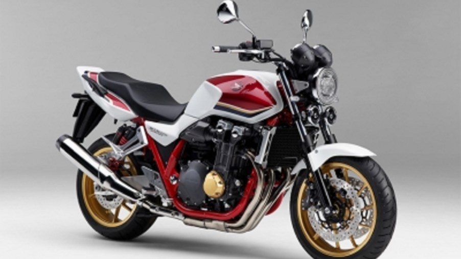 A white-and-red 2021 Honda CB1300 Super Four
