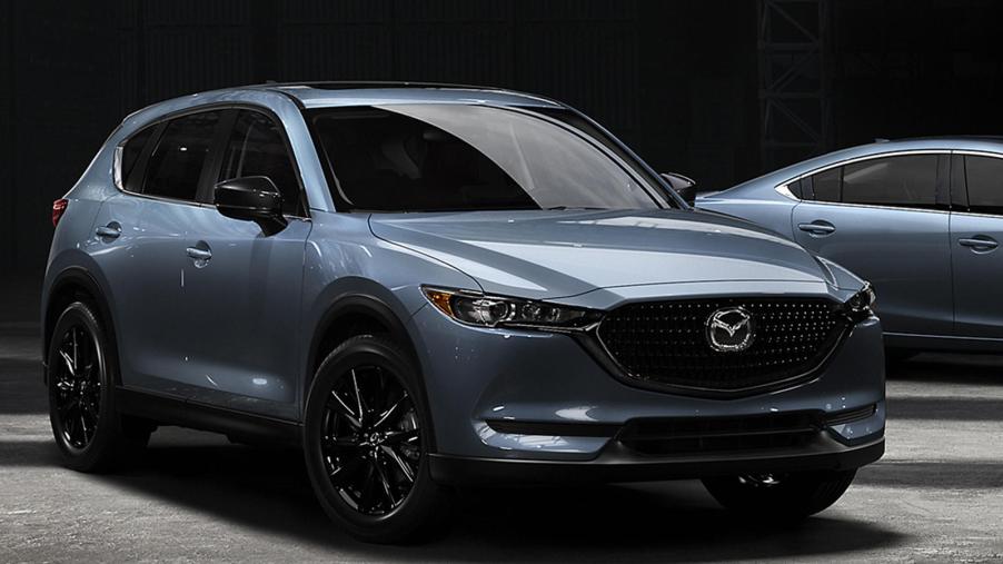 A 2021 Mazda CX-5 with PolyGray Metal paint.