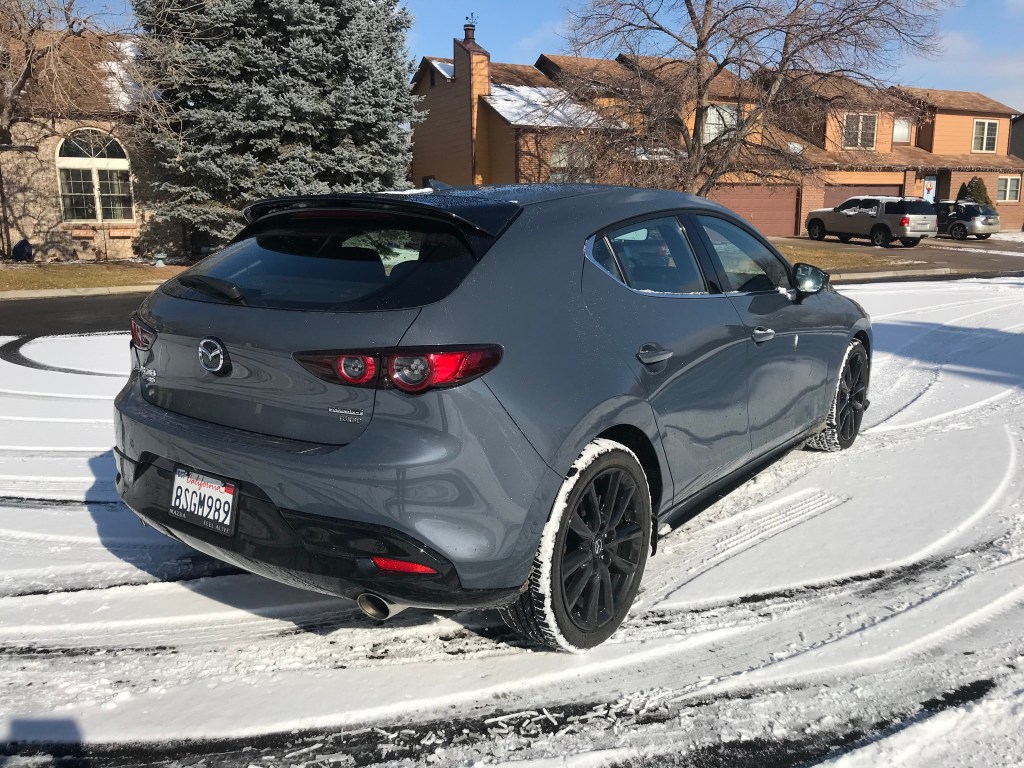 2021 Mazda3 Turbo rear shot in the snow