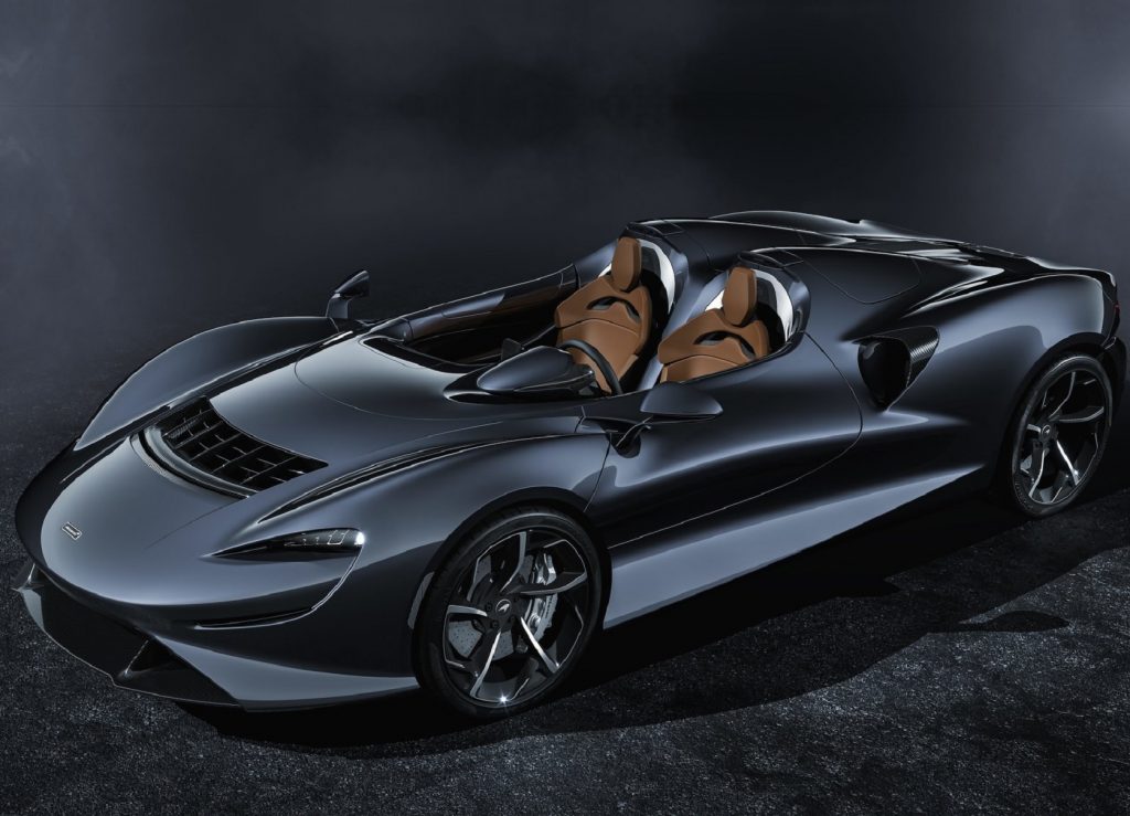 A blue-gray 2021 McLaren Elva