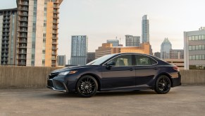 2021 Toyota Camry parked on the top level of a parking garage