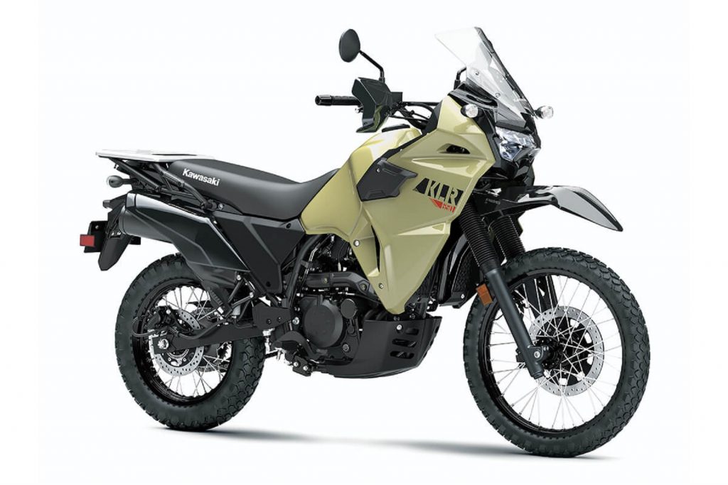 A tan-colored 2022 Kawasaki KLR650 ABS
