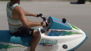 Sea-Doo and a Honda Elite motor scooter combined to make a road faring jet ski
