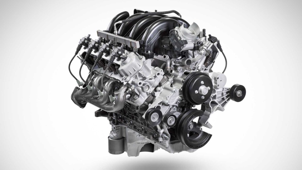 Ford and Blue Bird are working together to put this 7.3-liter Pushrod V8 "Godzilla" crate engine into school buses