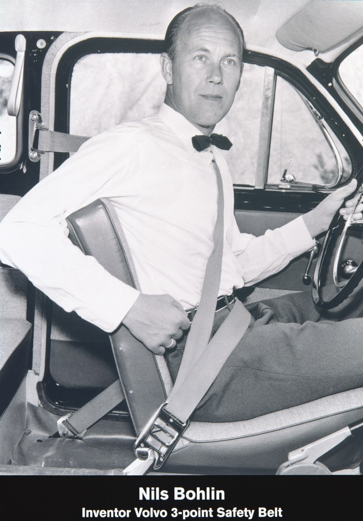 A 1959 photo of Volvo engineer Nils Bohlin, the inventor of the three-point seat belt