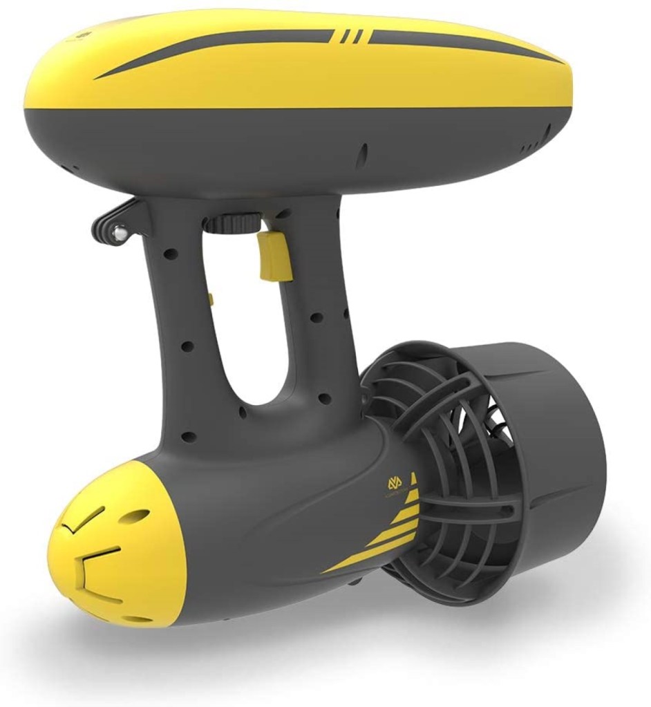 A yellow and black AquaRobotMan MagikJet underwater sea scooter