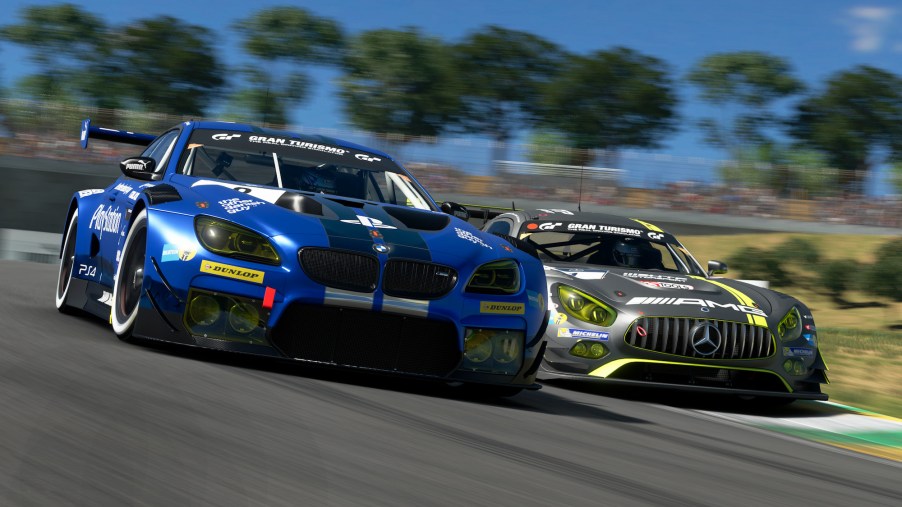 This image was computer-generated in-game: Nicolas Rubilar (FT_NicoR) of Chile and BMW battles Cody Nikola Latkovski (Nik_Makozi) of Australia and Mercedes during the FIA Manufacturer Series Gran Turismo World Tour 2020 Finals held on the Interlagos circuit on December 19, 2020, in London, England.