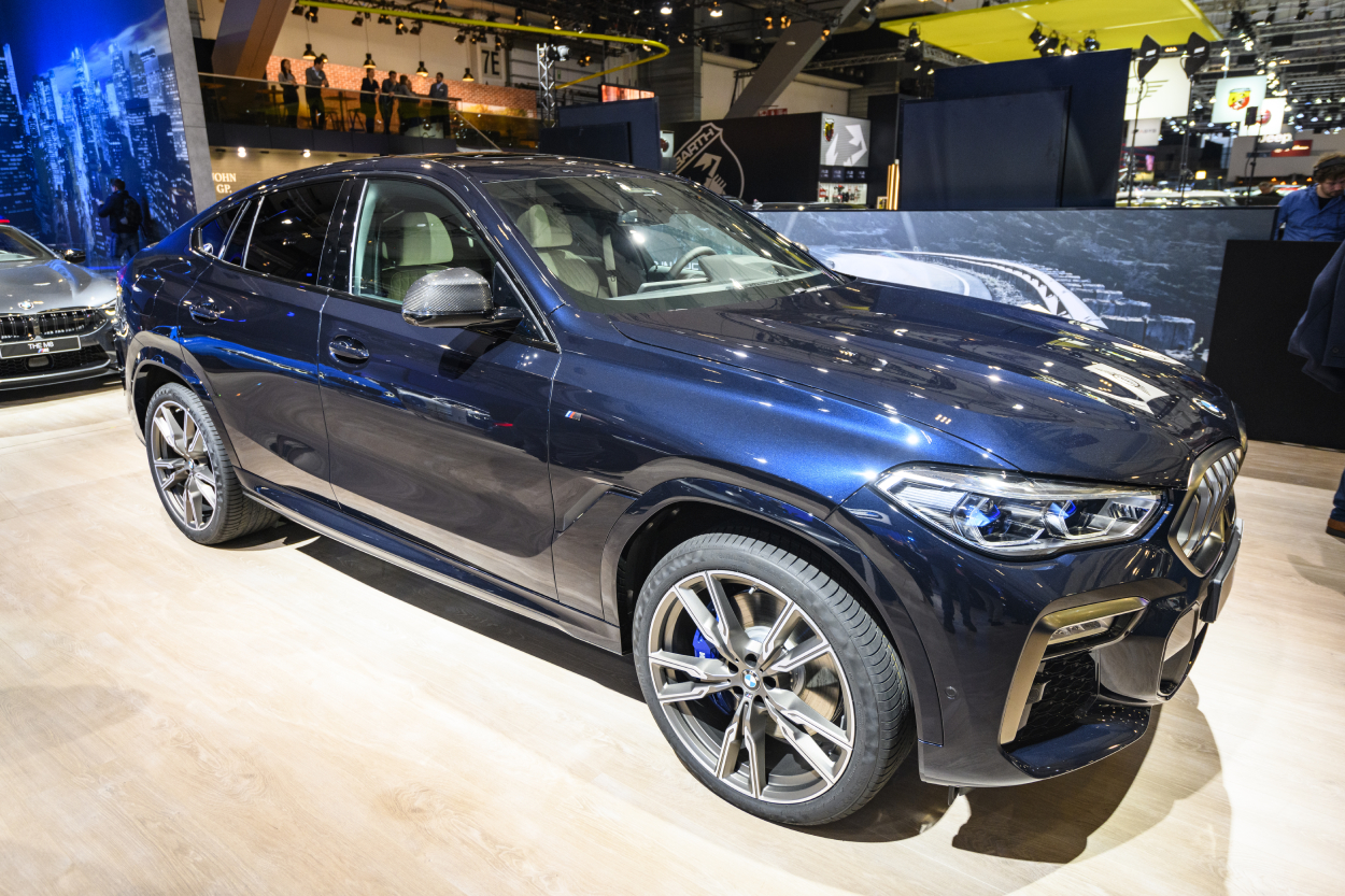 A BMW X6 on display at an auto show