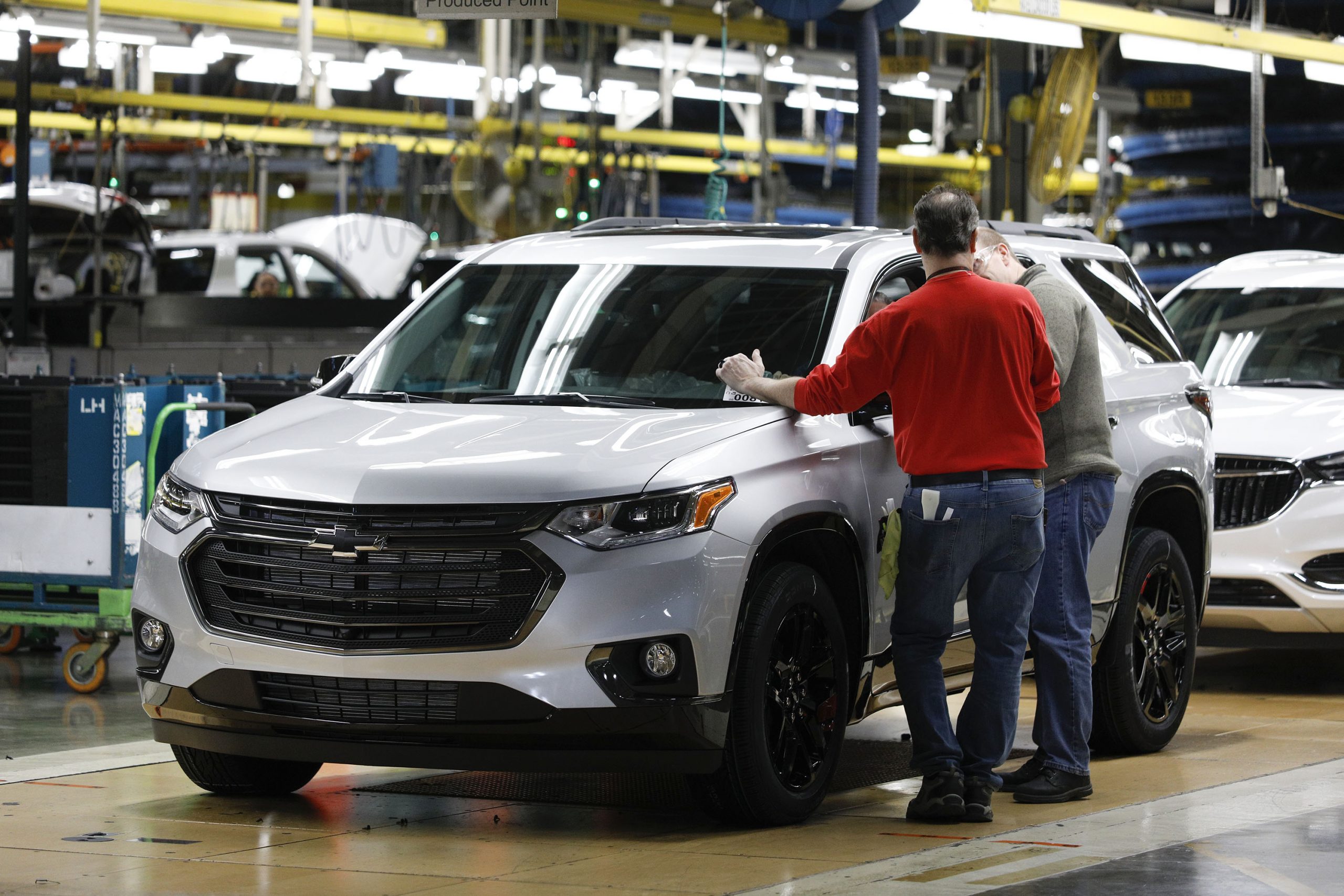 The three millionth vehicle produced at at the General Motors Lansing Delta Township Assembly Plant, a 2020 Chevrolet Traverse Redline Edition