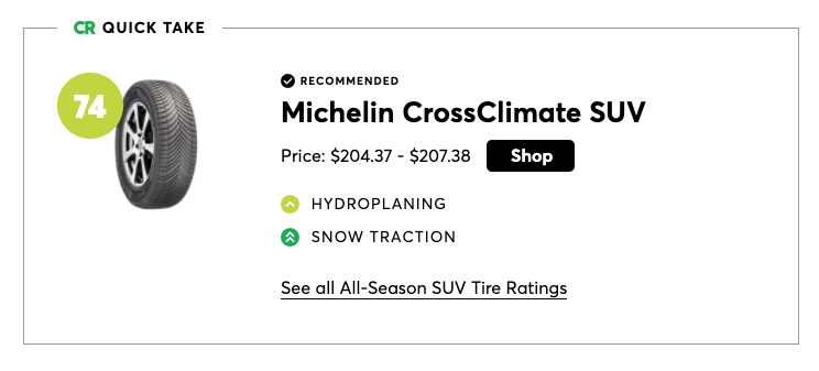Michelin CrossClimate was the best pick for SUV all-season tires 