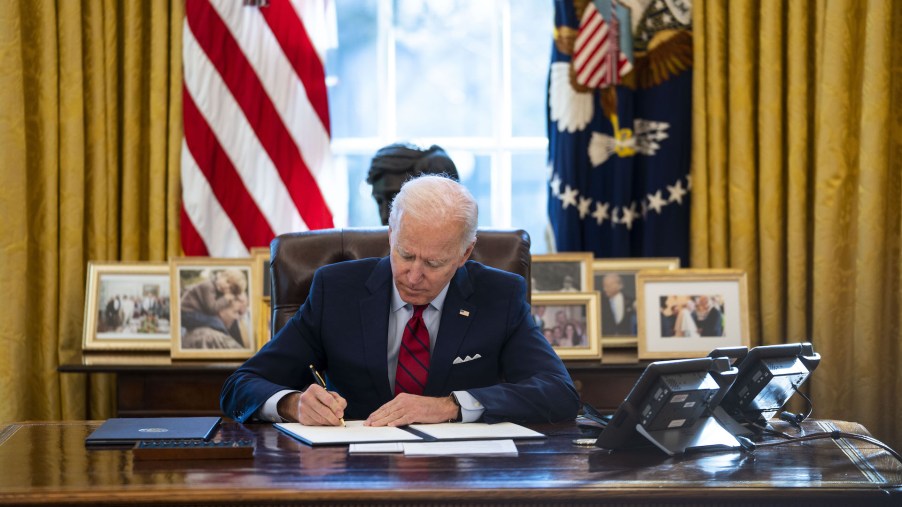 An image of President Joe Biden in the Oval Office.