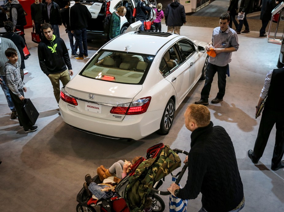 The New 2014 Honda Accord Hybrid Touring (viewed from a high angle to see over the massive crowds)