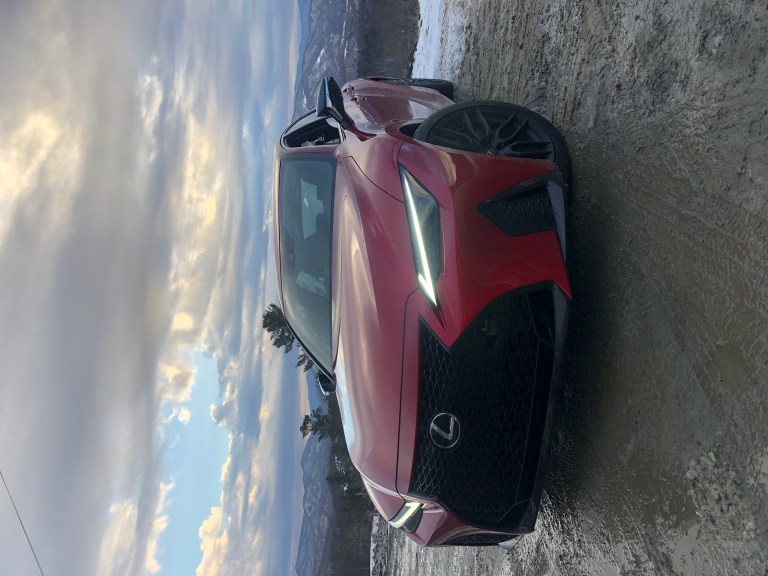 2021 Lexus IS350 F Sport parked in the mountains