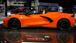 A 2020 Chevy Corvette on display at an auto show