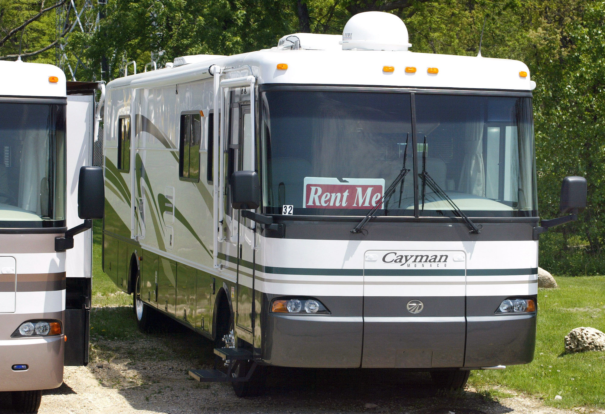 A Monaco Cayman recreational vehicle available for rent is seen at Abel RV Center May 23, 2003, in Bartlett, Illinois.