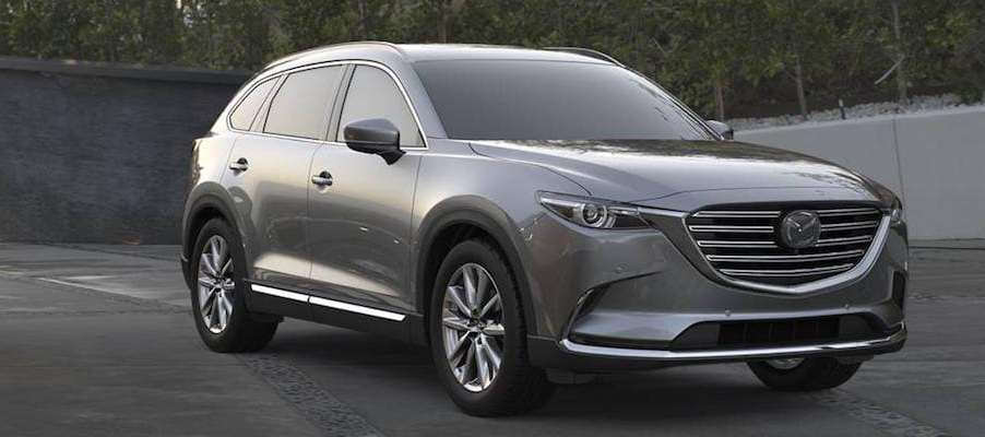 A silver 2019 Mazda CX-9 parked on the track.