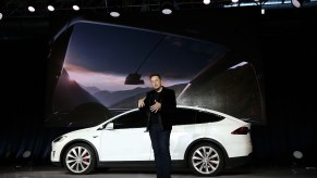 Tesla CEO Elon Musk speaks during an event to launch the new Tesla Model X Crossover SUV on September 29, 2015, in Fremont, California.