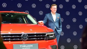 Steffan Knapp, director of Volkswagen Passenger Cars India, announces the launch of The 2020 Volkswagen Tiguan Allspace